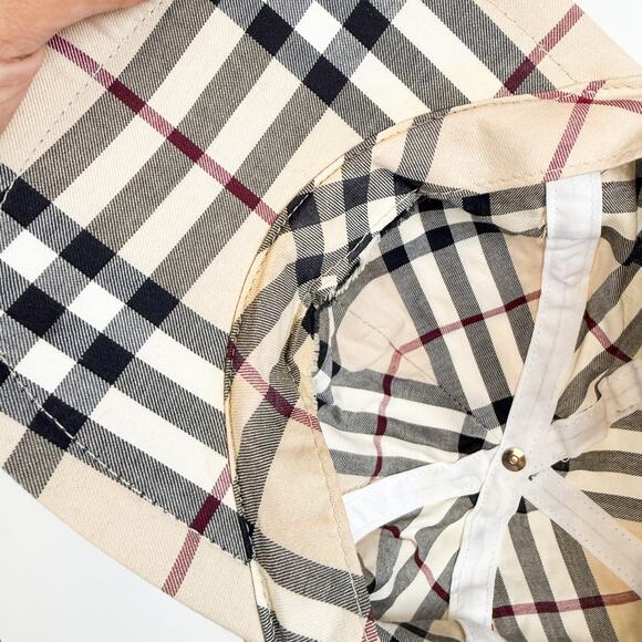 Burberry London 100% Cotton Novacheck Baseball Cap Hat Beige Plaid - Picture 9 of 11
